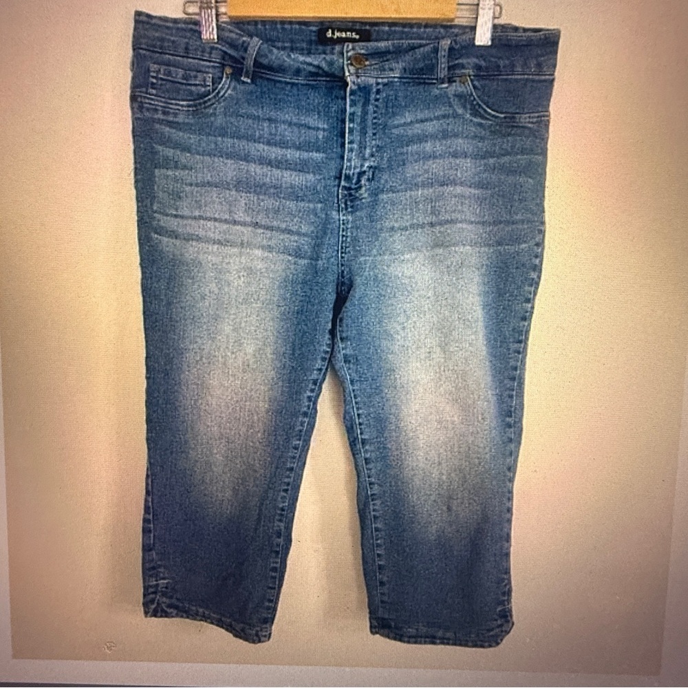 d.jeans Womens Cropped Blue Straight Leg Cotton Blend Stretch Jeans Plus Size 14